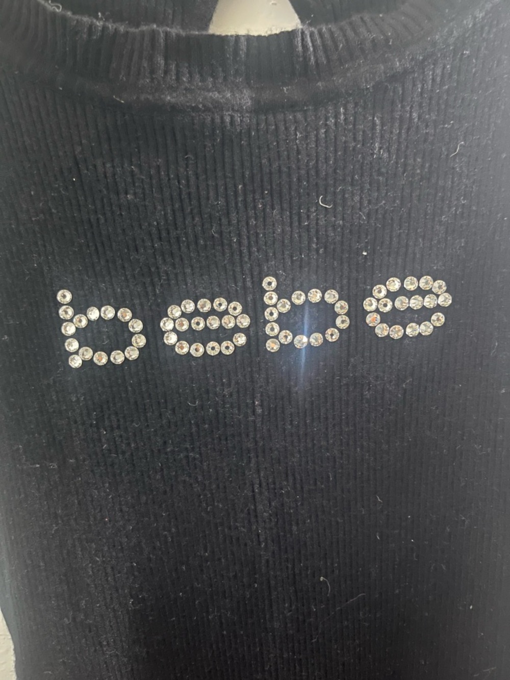 bebe Black Rhinestone Logo Slim Tank - Picture 2 of 7